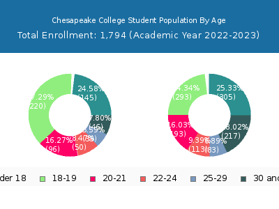 Chesapeake College 2023 Student Population Age Diversity Pie chart