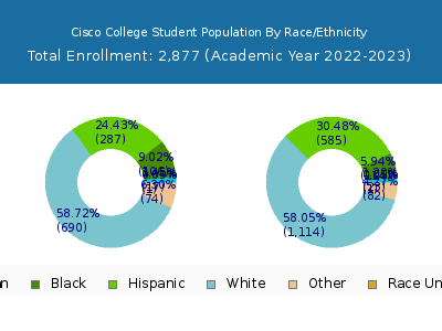 Cisco College 2023 Student Population by Gender and Race chart