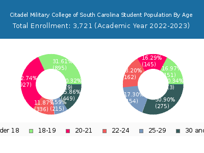 Citadel Military College of South Carolina 2023 Student Population Age Diversity Pie chart