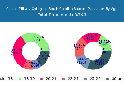 Citadel Military College of South Carolina 2025 Student Population Age Diversity Pie chart