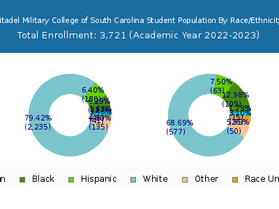 Citadel Military College of South Carolina 2023 Student Population by Gender and Race chart