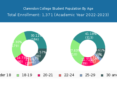 Clarendon College 2023 Student Population Age Diversity Pie chart