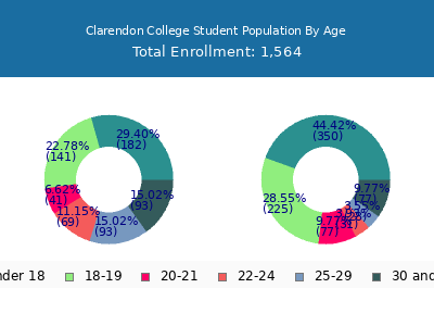 Clarendon College 2024 Student Population Age Diversity Pie chart