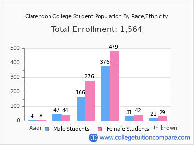 Clarendon College 2025 Student Population by Gender and Race chart