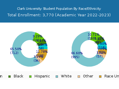 Clark University 2023 Student Population by Gender and Race chart