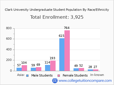 Clark University 2025 Undergraduate Enrollment by Gender and Race chart