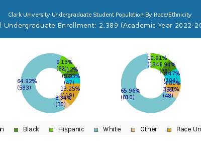 Clark University 2023 Undergraduate Enrollment by Gender and Race chart