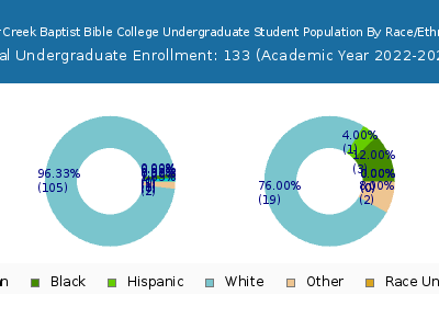 Clear Creek Baptist Bible College 2023 Undergraduate Enrollment by Gender and Race chart