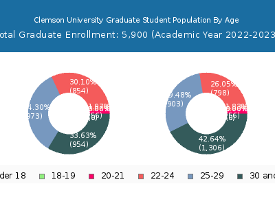 Clemson University 2023 Graduate Enrollment Age Diversity Pie chart