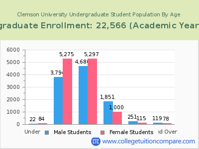 Clemson University 2023 Undergraduate Enrollment by Age chart