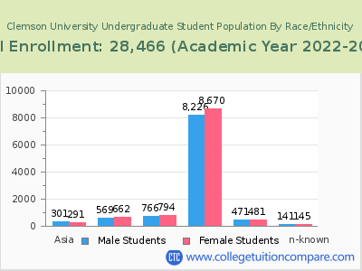 Clemson University 2023 Undergraduate Enrollment by Gender and Race chart