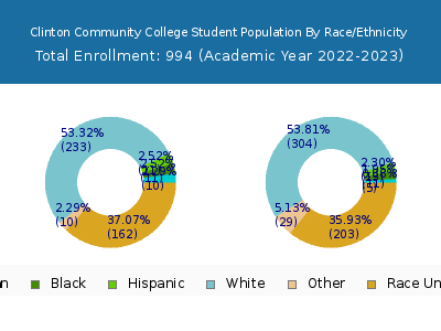 Clinton Community College 2023 Student Population by Gender and Race chart