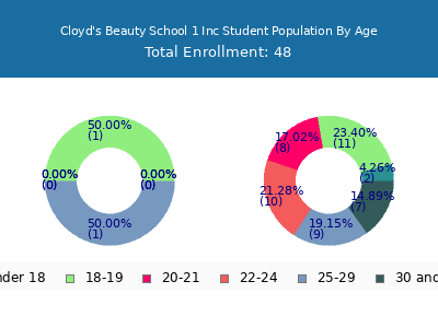 Cloyd's Beauty School 1 Inc 2024 Student Population Age Diversity Pie chart