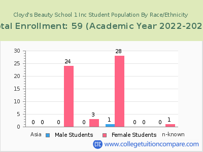 Cloyd's Beauty School 1 Inc 2023 Student Population by Gender and Race chart