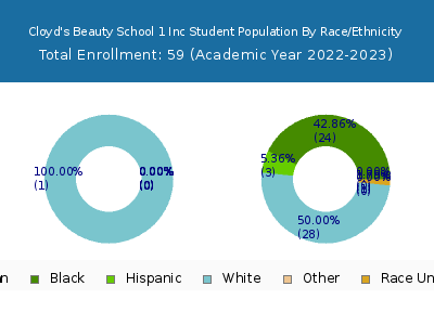 Cloyd's Beauty School 1 Inc 2023 Student Population by Gender and Race chart