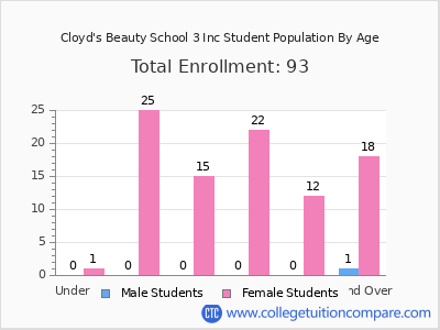 Cloyd's Beauty School 3 Inc 2024 Student Population by Age chart