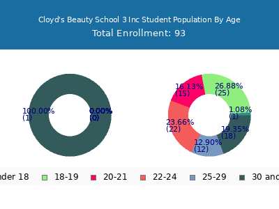 Cloyd's Beauty School 3 Inc 2024 Student Population Age Diversity Pie chart