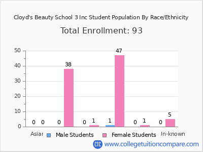 Cloyd's Beauty School 3 Inc 2025 Student Population by Gender and Race chart