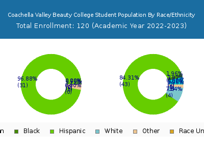 Coachella Valley Beauty College 2023 Student Population by Gender and Race chart