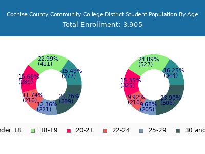 Cochise County Community College District 2025 Student Population Age Diversity Pie chart