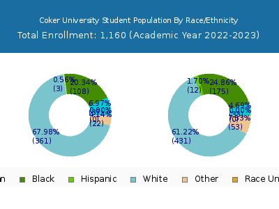 Coker University 2023 Student Population by Gender and Race chart