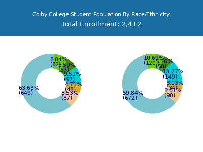Colby College 2025 Student Population by Gender and Race chart