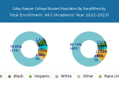 Colby-Sawyer College 2023 Student Population by Gender and Race chart