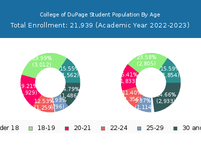 College of DuPage 2023 Student Population Age Diversity Pie chart