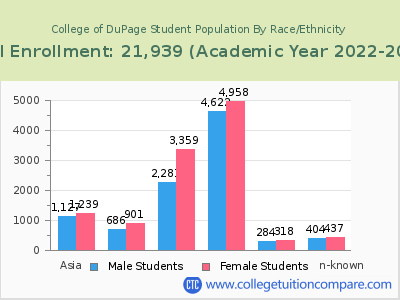 College of DuPage 2023 Student Population by Gender and Race chart