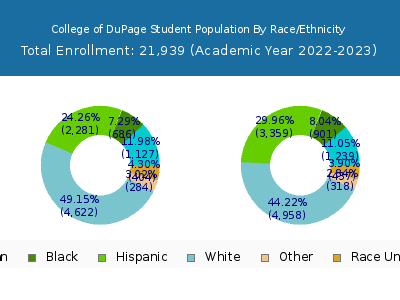 College of DuPage 2023 Student Population by Gender and Race chart