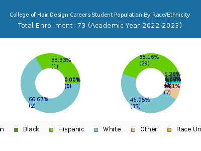 College of Hair Design Careers 2023 Student Population by Gender and Race chart