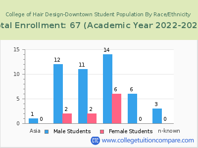 College of Hair Design-Downtown 2023 Student Population by Gender and Race chart