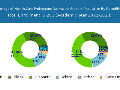 The College of Health Care Professions-Northwest 2023 Student Population by Gender and Race chart