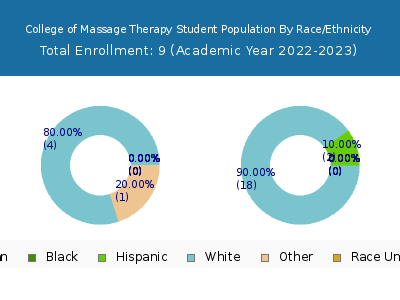 College of Massage Therapy 2023 Student Population by Gender and Race chart