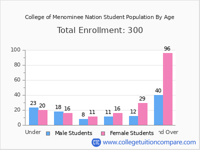 College of Menominee Nation 2025 Student Population by Age chart