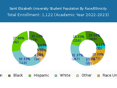 Saint Elizabeth University 2023 Student Population by Gender and Race chart