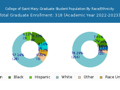 College of Saint Mary 2023 Graduate Enrollment by Gender and Race chart