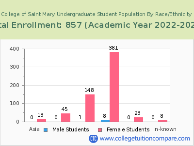 College of Saint Mary 2023 Undergraduate Enrollment by Gender and Race chart