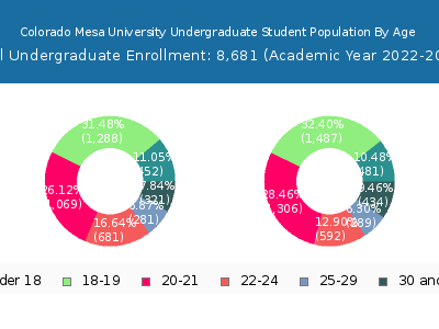 Colorado Mesa University 2023 Undergraduate Enrollment Age Diversity Pie chart