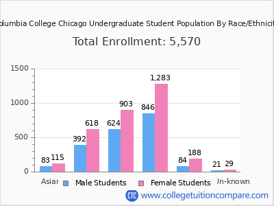 Columbia College Chicago 2025 Undergraduate Enrollment by Gender and Race chart