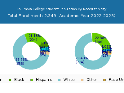Columbia College 2023 Student Population by Gender and Race chart
