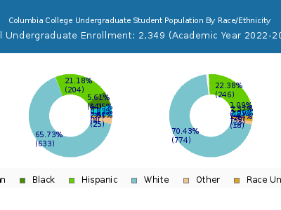 Columbia College 2023 Undergraduate Enrollment by Gender and Race chart