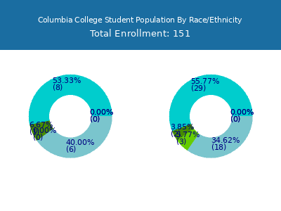 Columbia College 2025 Student Population by Gender and Race chart