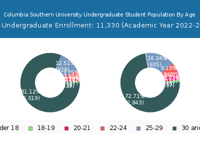 Columbia Southern University 2023 Undergraduate Enrollment Age Diversity Pie chart
