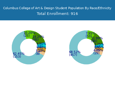 Columbus College of Art & Design 2025 Student Population by Gender and Race chart