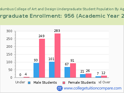 Columbus College of Art and Design 2023 Undergraduate Enrollment by Age chart