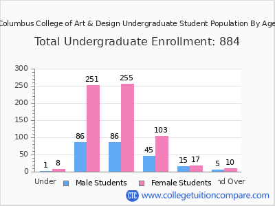 Columbus College of Art & Design 2025 Undergraduate Enrollment by Age chart
