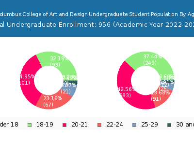 Columbus College of Art and Design 2023 Undergraduate Enrollment Age Diversity Pie chart