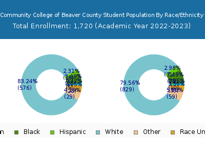 Community College of Beaver County 2023 Student Population by Gender and Race chart