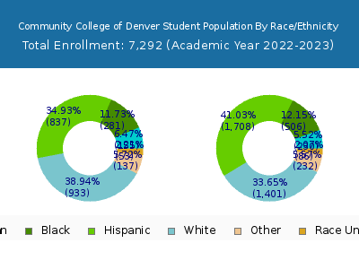 Community College of Denver 2023 Student Population by Gender and Race chart